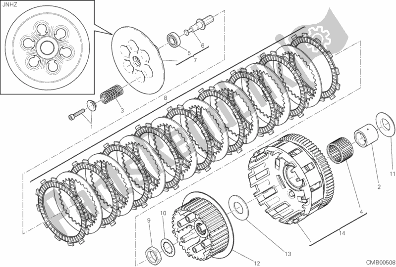 Alle onderdelen voor de Koppeling (jnhz) van de Ducati Scrambler Sixty2 Thailand 400 2017